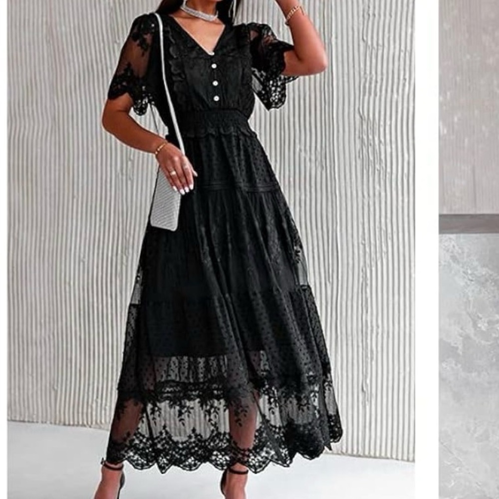 Beautiful Boho Chic Black Lace Maxi Dress
